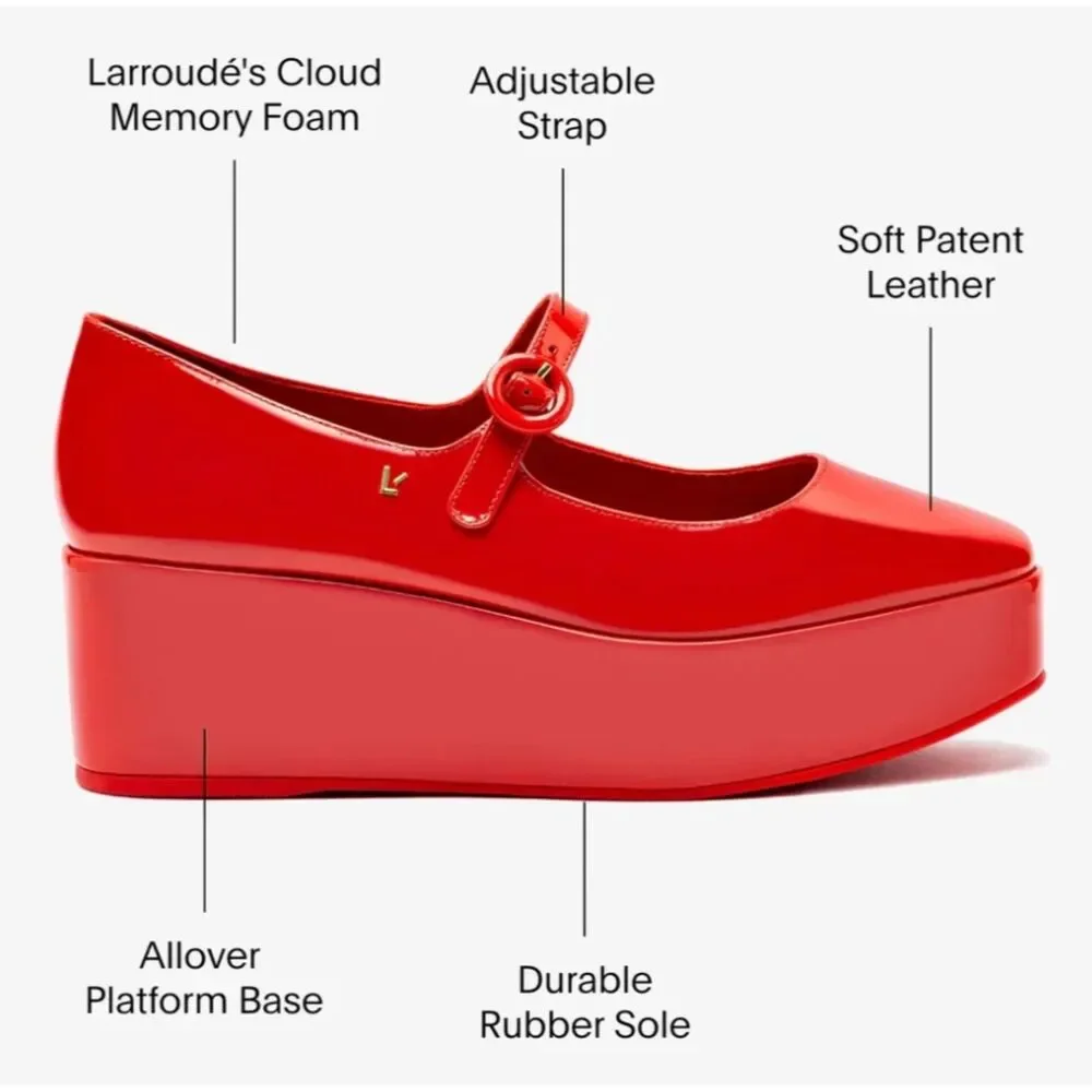 NEW Larroude Blair Flatform Red Patent Leather Platform Mary Janes